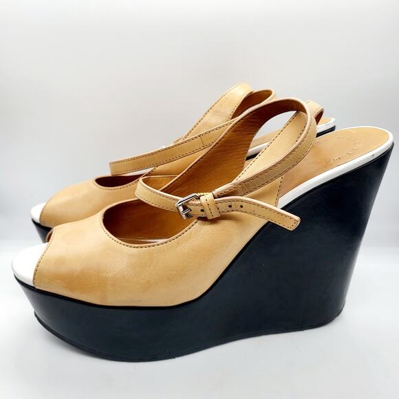 Marc by Marc Jacobs Tan Beige Leather Ankle Strap Wedge Sandals Women's Size 8 - Picture 2 of 11